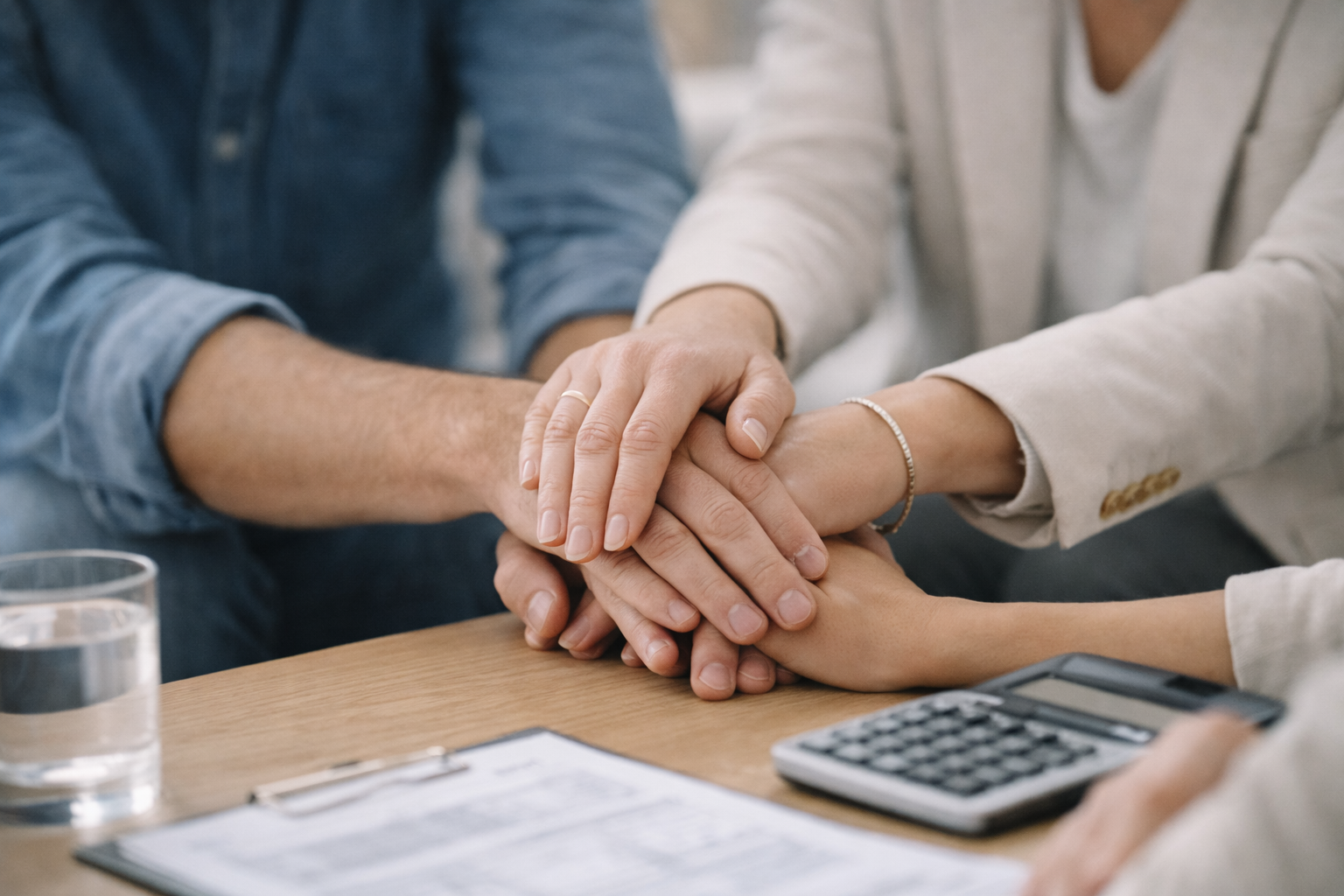 Family mediation session with mediator and two people